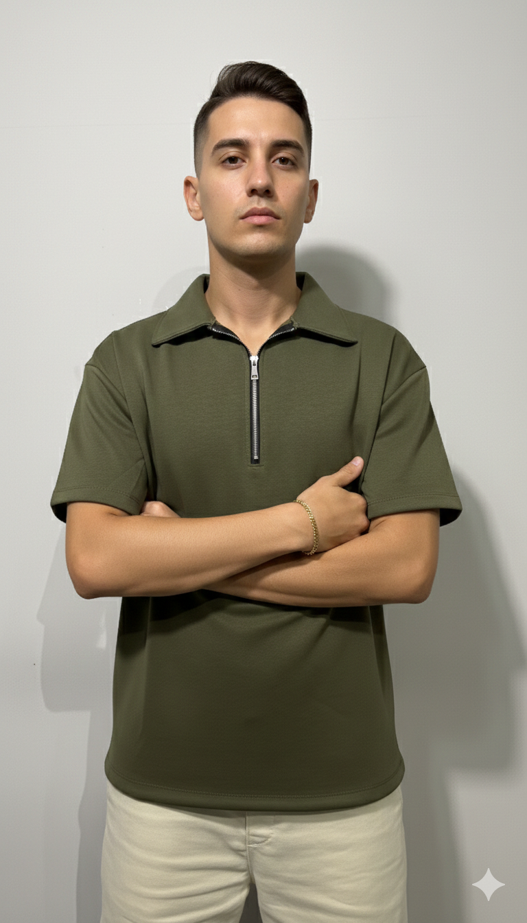 Polo zip green