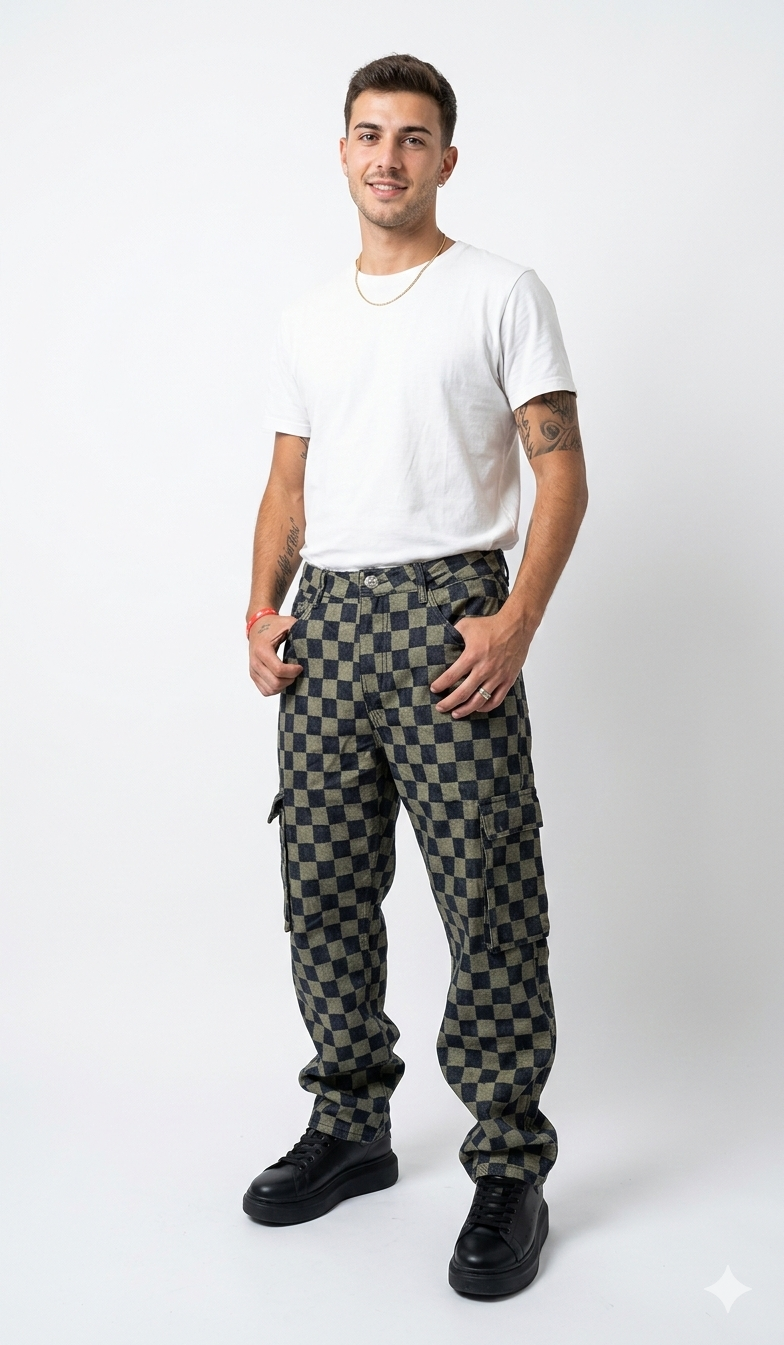 Jeans cargo scacchi