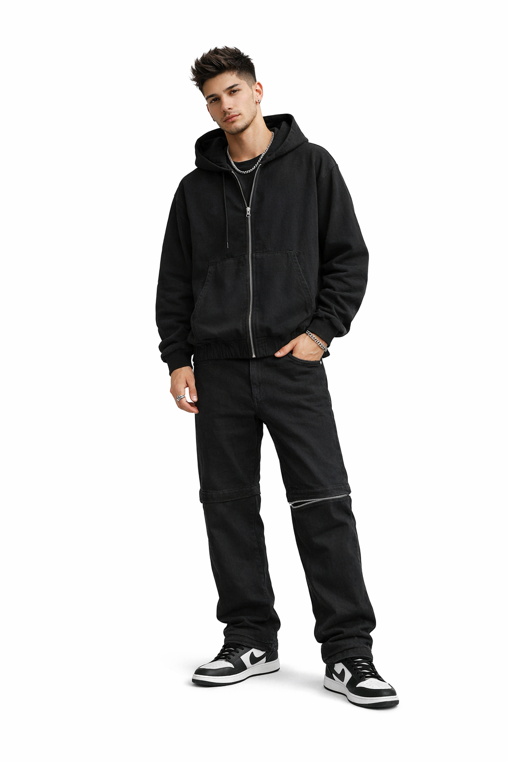 Coordinato denim zip nero