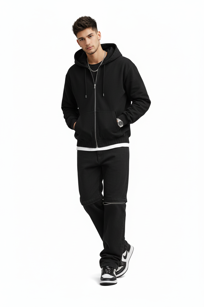 Coordinato denim zip nero