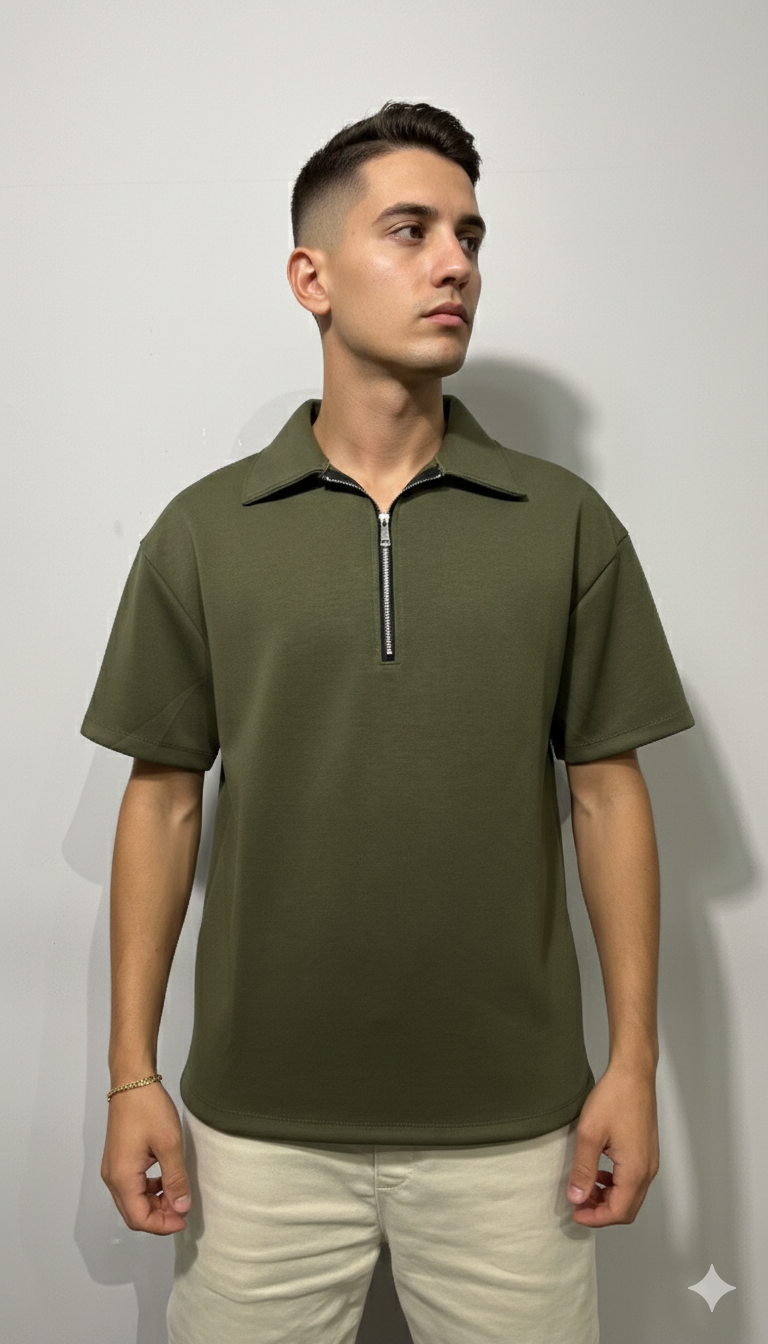 Polo zip green